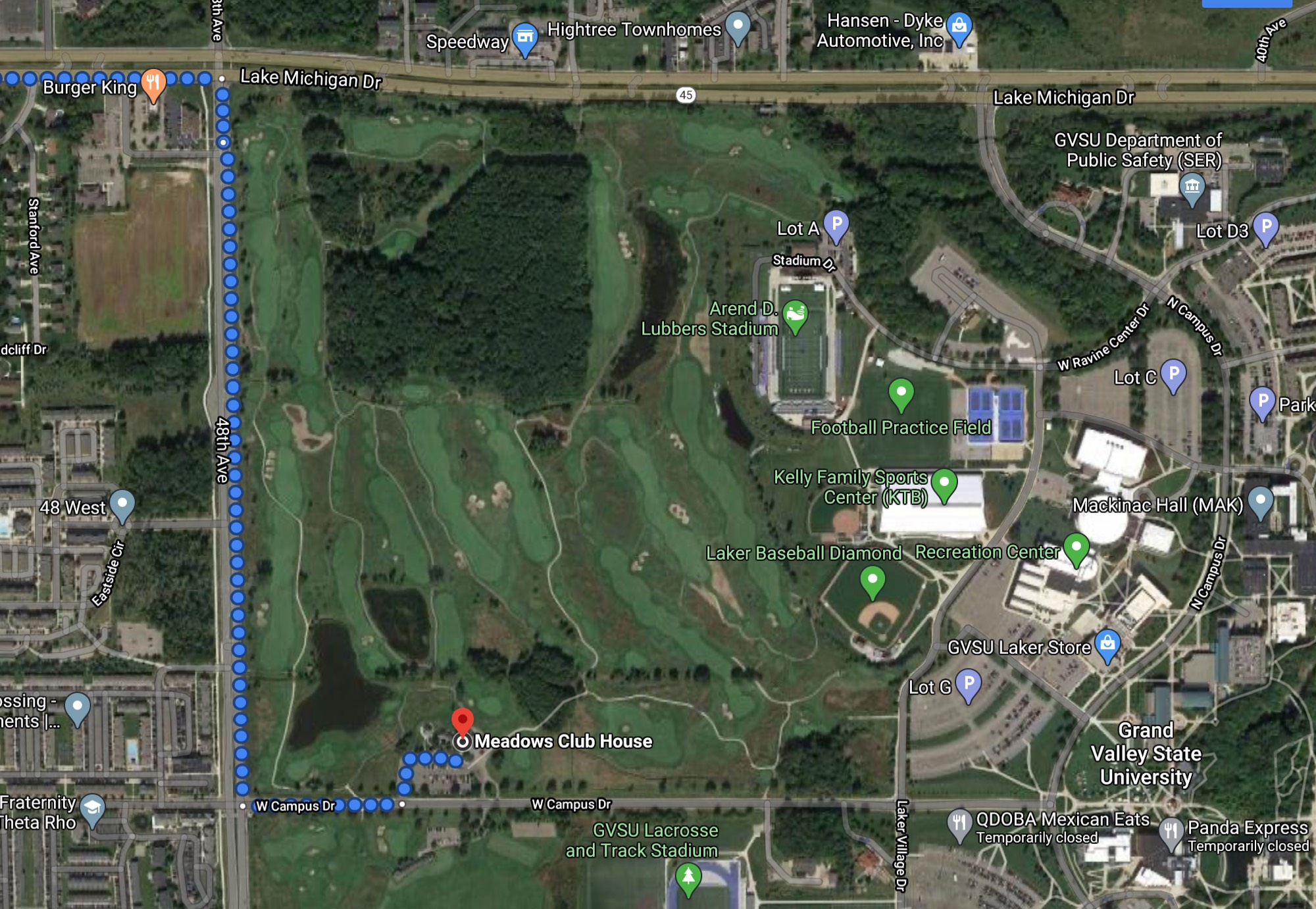 emergency action route to the meadows golf course